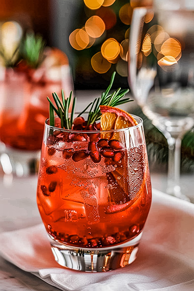 with preset glass of Pomegranate Gin Tonic
