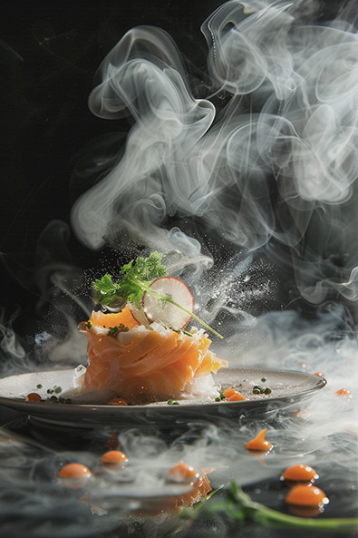 raw image experimental cuisine with smoke