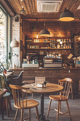 raw image trendy coffee shop interior