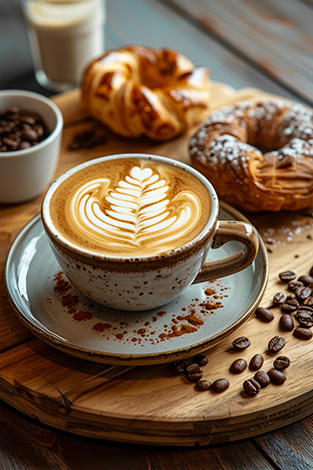with preset coffee with delicious pastries