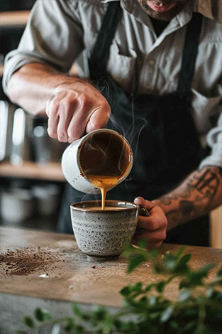 raw image Barista coffee into a cup