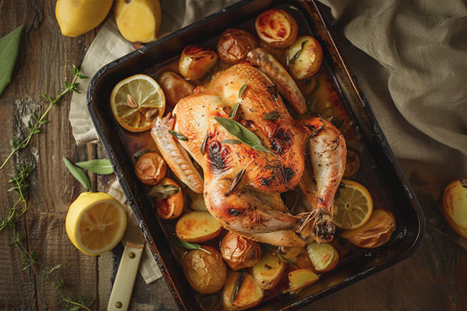raw image Lemon and sage roast chicken and potatoes