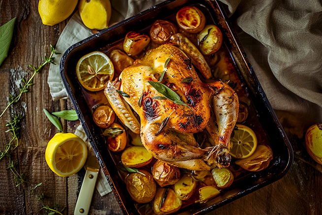 with preset Lemon and sage roast chicken and potatoes