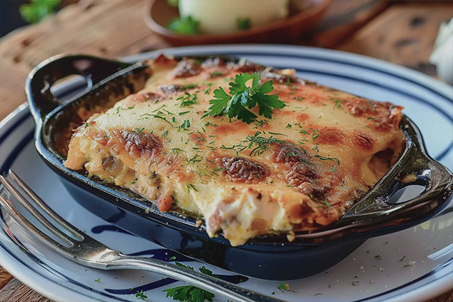 raw image plate with Greek Moussaka