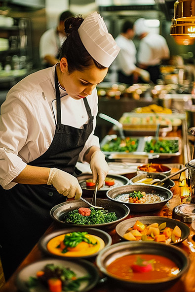 with preset chef preparing dishes