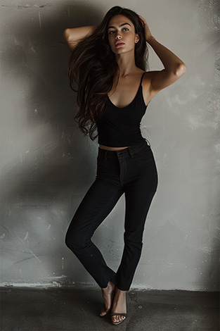 example before french female model posing