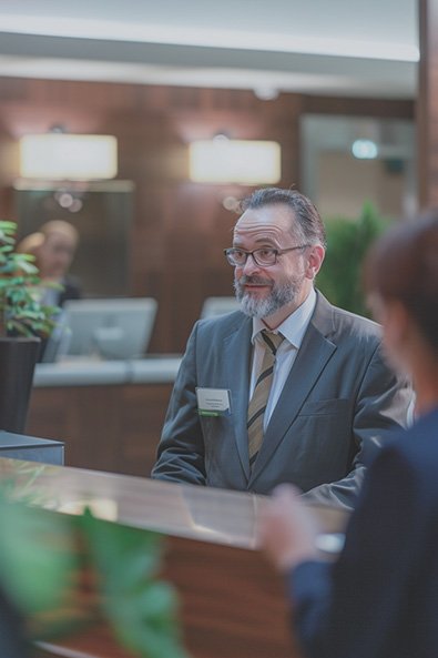 raw image snapshot of a hotel receptionist