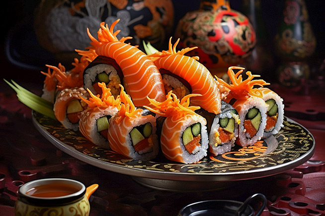 with preset Dragon Rolls sushi