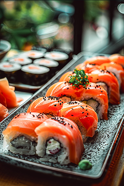 with preset Nigiri sushi white table