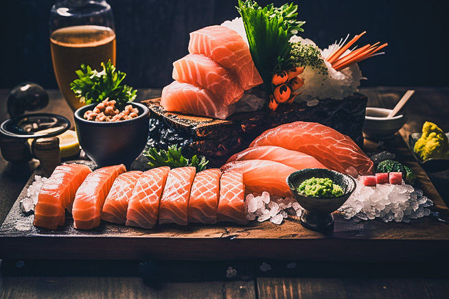 with preset Sashimi sushi wooden table