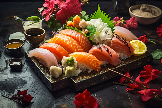 with preset Sashimi sushi