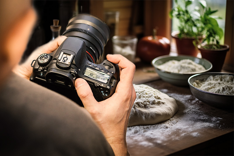 A photographer adjusting the camera settings