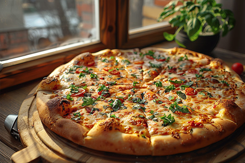 Pizza photo taken with natural light coming from the window