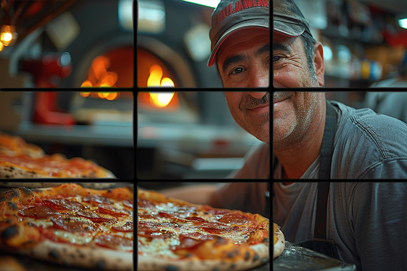 a photo of a Pizzaiolo with the rule of thirds applied