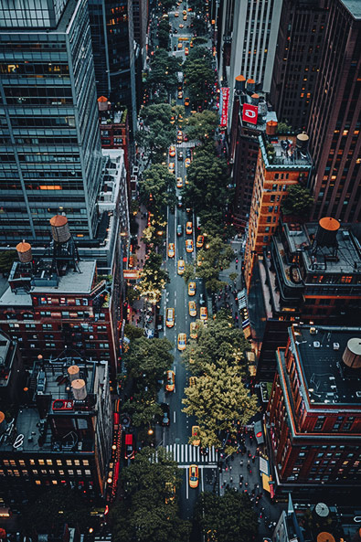 with preset aerial city shot