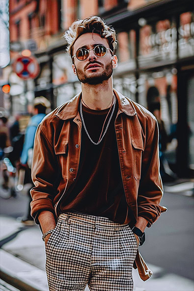 with preset young man posing in the street