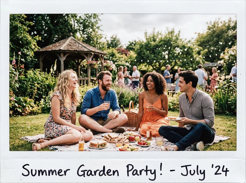 Casual outdoor group photography edited in the Fujifilm Instax style with warm lifted shadows and muted colours in Lightroom