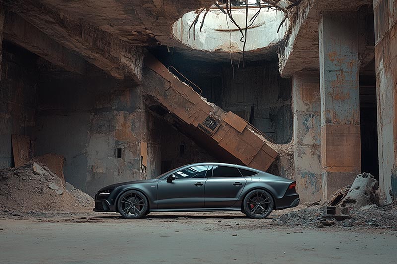 Before Audi RS7 parked abandoned storage facility