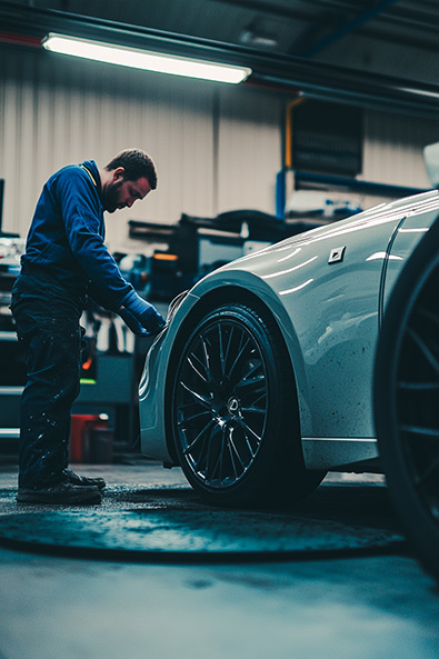 After car mechanic is fixing a Lexus IS