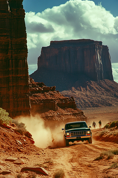 After Ford Bronco climbing over rugged desert terrain in Monument Valle