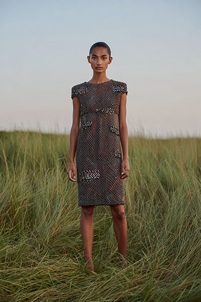 Before Russian model in a shimmering Missoni dress