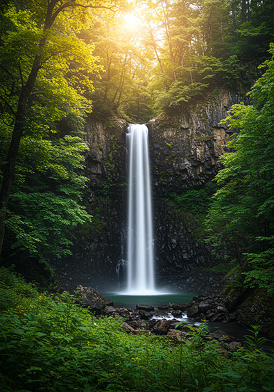 Kodachrome 25 example image - waterfall cascading down a rocky cliff