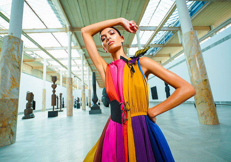 Kodachrome 25 example image - model wearing a colorful avant-garde dressAfter model wearing a colorful avant-garde dress
