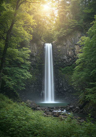 Before waterfall cascading down a rocky cliff