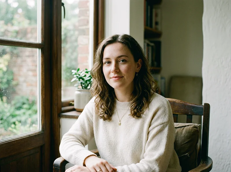 Portrait edited in a Fujifilm Pro 400H style, soft highlights, neutral cool skin tones and lifted shadows in Lightroom