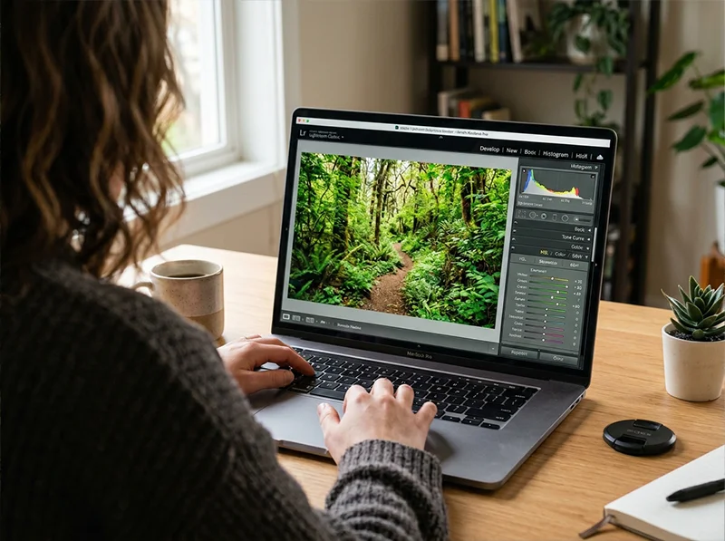 Lightroom Classic HSL panel showing Fuji film green adjustments for Yellow and Green channels