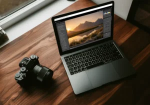 Fujifilm Film Simulation - Fujifilm camera next to Lightroom editing screen showing film simulation preset
