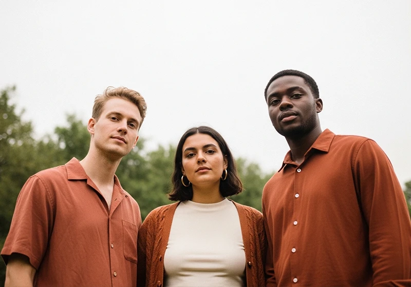 Three friends with different skin tones photographed with Kodak Portra 400 Lightroom preset showing warm peach colour rendering