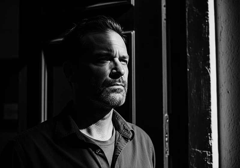 black and white street portrait edited with kodak tri-x 400 lightroom preset gritty grain