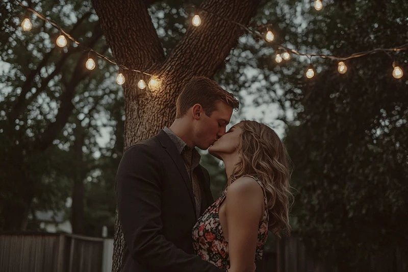Image without preset - couple kissing under a tree at twilight