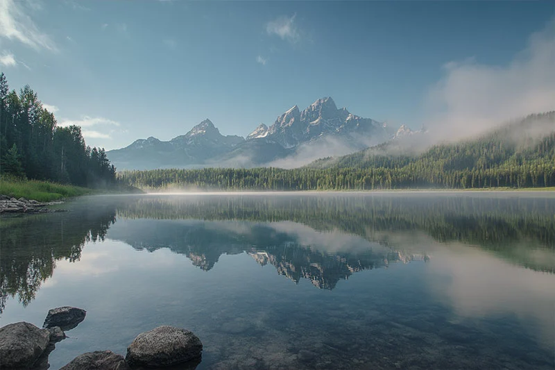 Without preset - misty morning landscape in the Grand Tetons