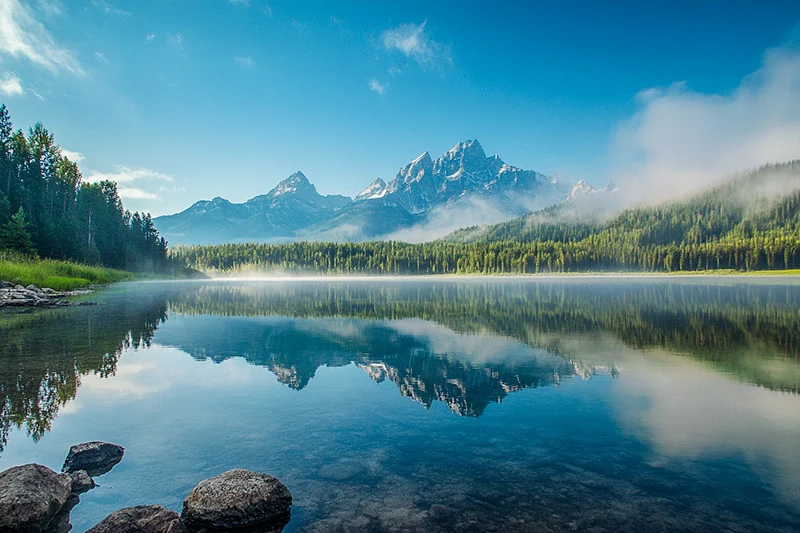 With preset applied - misty morning landscape in the Grand Tetons
