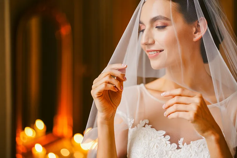 Image with preset applied - intimate bridal portrait captured over the shoulder