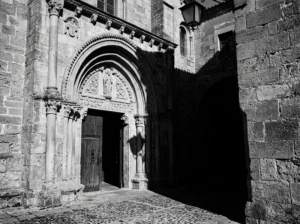 Architecture photograph processed with Agfa Scala 200X Lightroom preset showing deep shadow depth