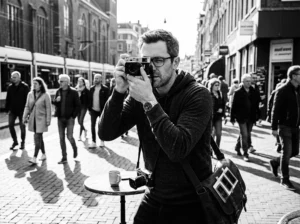 Street photographer shooting with Kodak TRI-X 400 Lightroom preset applied