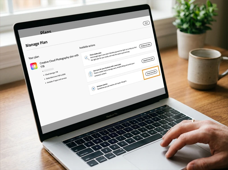 Adobe subscription cancellation screen showing the Early Termination Fee disclosure