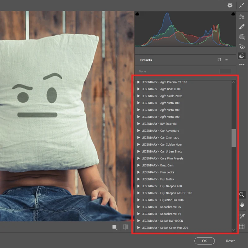 File explorer showing Lightroom preset XMP files inside the Camera Raw Settings folder
