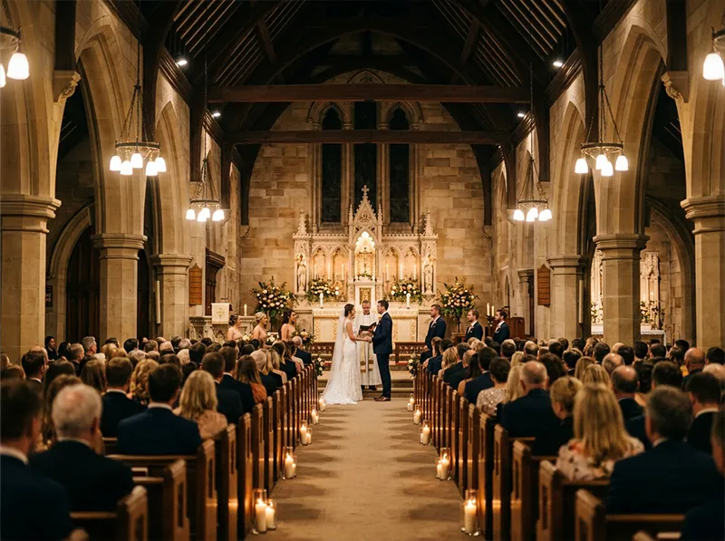 Indoor wedding ceremony in tungsten light processed with Kodak Portra 800 Lightroom preset